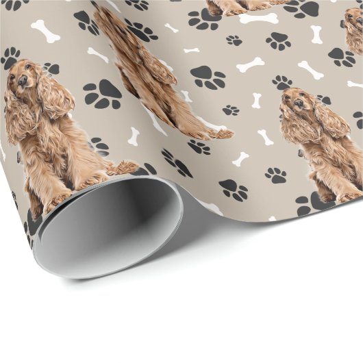Buff Cocker Spaniel Dog Paw Prints Jeden Anlaß Geschenkpapier (Rolleneckpunkt)