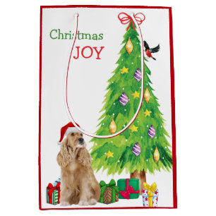 Buff Cocker Spanische Weihnachtsmannmütze und Wei Mittlere Geschenktüte
