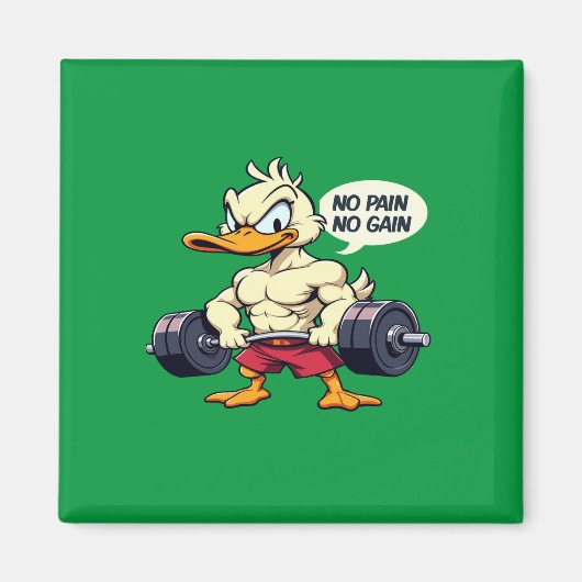 Buff Duck No Pain No Gain Gym Workout Cartoon Magnet (Vorne)