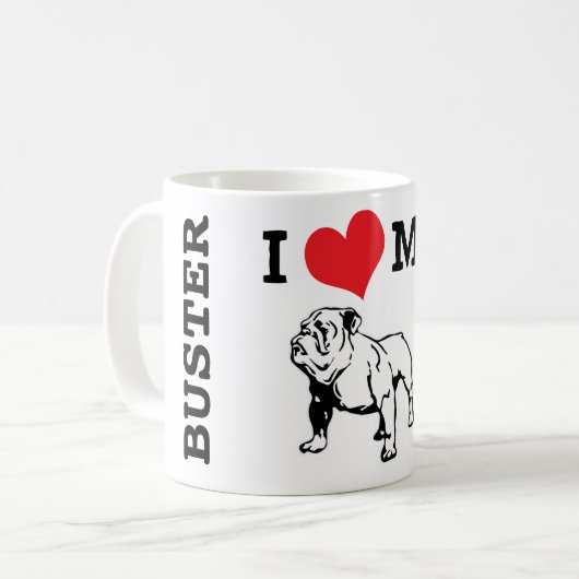 Buff English Bulldog Individuelle Name Kaffeetasse (Vorderseite Links)