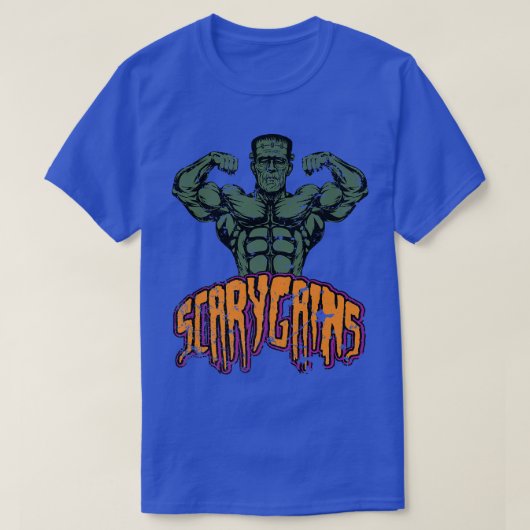 Buff Frankenstein Beängstigend Gains Halloween Gym T-Shirt (Design vorne)