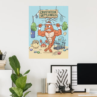 Buff-Garnelen-Gym-Poster - Lustiger Strand-Kunst-D Poster