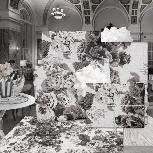 Buff Gray Brown Tone Vintage Blumentoile Geschenkpapier