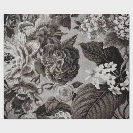 Buff Gray Moderne Vintage Blumentoile Geschenkpapier (Flach)