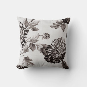 Buff Grey Taupe Vintag Floral Toile No.2 Kissen