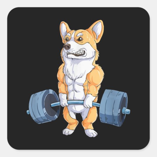 Buff Power Korgi Bodybuilder Quadratischer Aufkleber (Vorderseite)