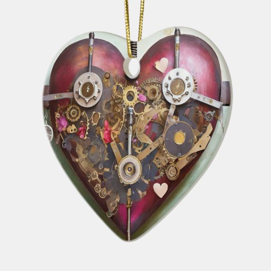 Buff Red Heart Steampunk Serie Keramik Ornament (Links)