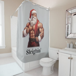 Buff Santa Claus Workout Muscles Gym Duschvorhang