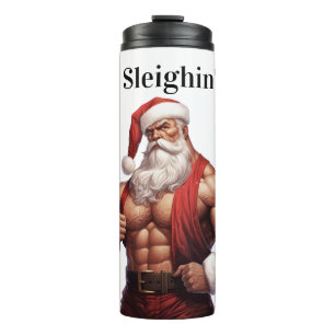 Buff Santa Claus Workout Muscles Gym Thermosbecher