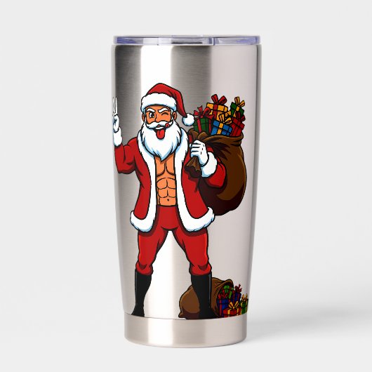 Buff Santa Friedenszeichen! Gerissene Abs & Lustig Thermobecher (Vorderseite)