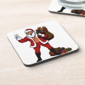 Buff Santa Peace Sign! Ripped Abs & Funny Christma Getränkeuntersetzer (Linke Seite)