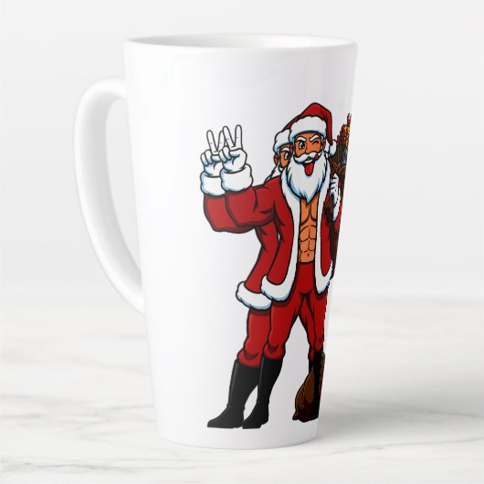 Buff Santa Peace Sign! Ripped Abs & Funny Christma Milchtasse (Linke Ecke)