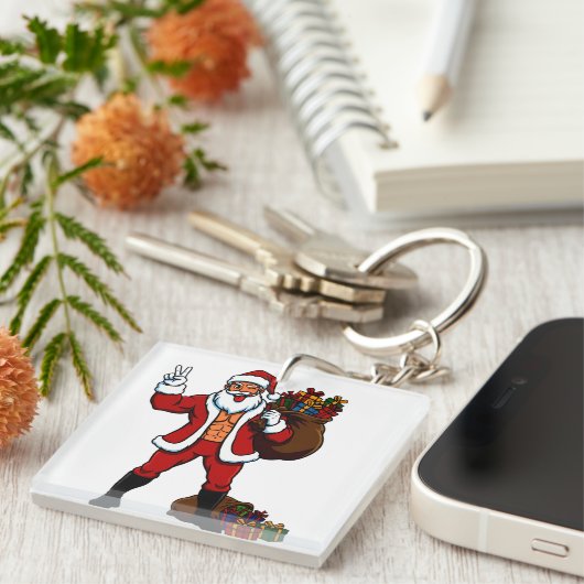 Buff Santa Peace Sign! Ripped Abs & Funny Christma Schlüsselanhänger (Vorderseite rechts)