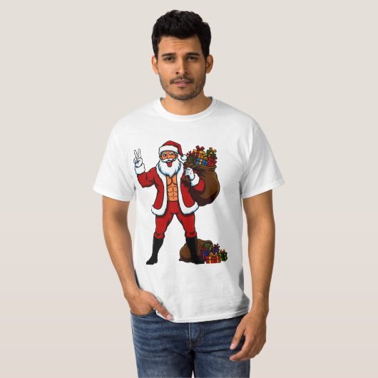 Buff Santa Peace Sign! Ripped Abs & Funny Christma T-Shirt (Vorne ganz)