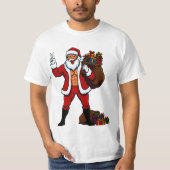 Buff Santa Peace Sign! Ripped Abs & Funny Christma T-Shirt (Vorderseite)