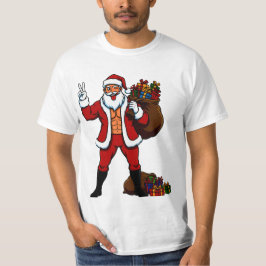 Buff Santa Peace Sign! Ripped Abs & Funny Christma T-Shirt