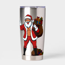 Buff Santa Peace Sign! Ripped Abs & Funny Christma Thermobecher