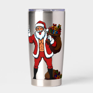 Buff Santa Peace Sign! Ripped Abs & Funny Christma Thermobecher