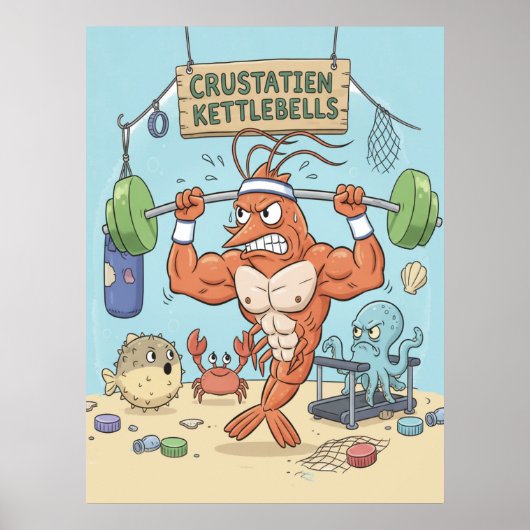 Buff Shrimp Gym Poster – Funny Beach Art (Vorne)