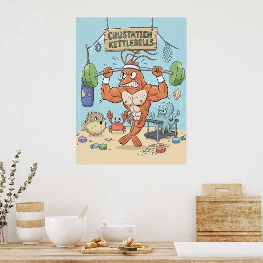 Buff Shrimp Gym Poster – Funny Beach Art (Küche)