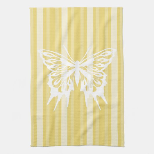 Buff Viktorianisch Strip mit Schmetterling Geschirrtuch (Vertikal)