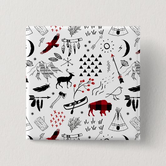 Buffalo Adventures Black and Red Kariert ID599 Button (Vorderseite)