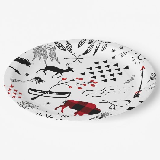 Buffalo Adventures Black and Red Kariert ID599 Pappteller (Schrägansicht)