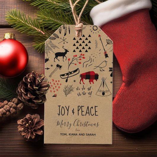 Buffalo Adventures Black & Red Kariert/Kraft ID599 Geschenkanhänger