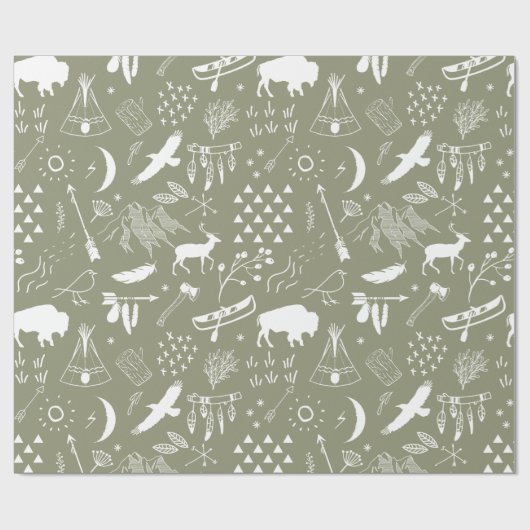 Buffalo Adventures Muster Weiß ID599 Geschenkpapier (Flach)