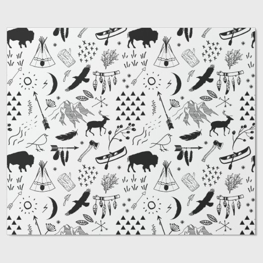 Buffalo Adventures Pattern Schwarz ID599 Geschenkpapier (Flach)