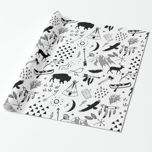 Buffalo Adventures Pattern Schwarz ID599 Geschenkpapier (Ungerollt)
