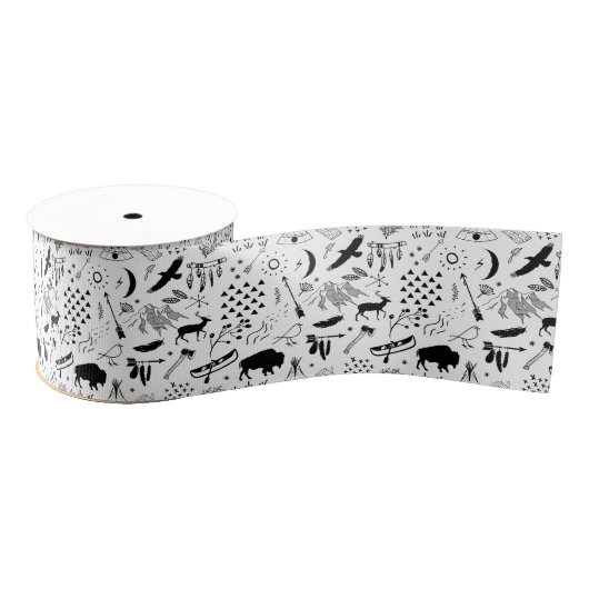 Buffalo Adventures Pattern Schwarz ID599 Ripsband (Spule)