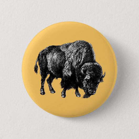 Buffalo American Bison Vintag Wood Gravur Button (Vorderseite)