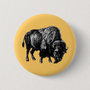 Buffalo American Bison Vintag Wood Gravur Button