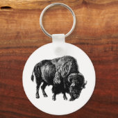 Buffalo American Bison Vintag Wood Gravur Schlüsselanhänger (Vorderseite)