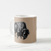 Buffalo American Bison Vintag Wood Gravur Tasse (Vorderseite Links)