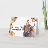 Buffalo Balloons und Party Hat Wild Bison Birthday Karte (Vorderseite)