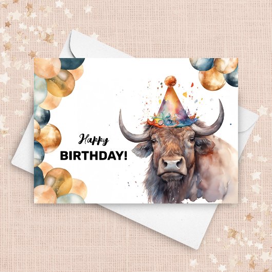 Buffalo Balloons und Party Hat Wild Bison Birthday Karte