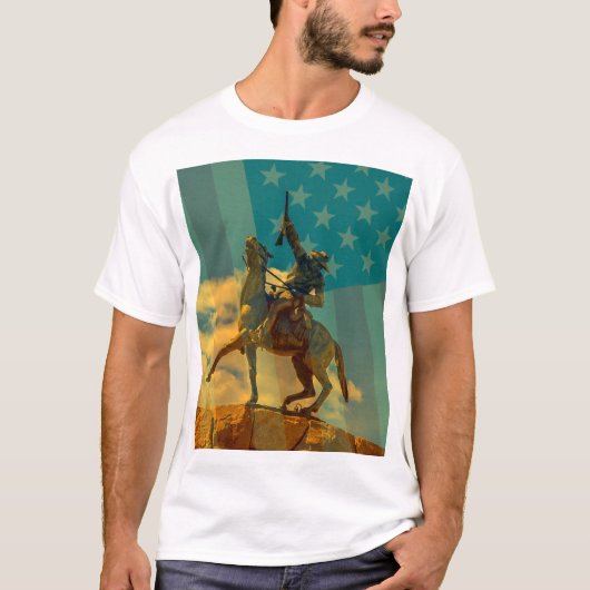 Buffalo Bill Cody statue Cody, Wyoming & USA flagg T-Shirt (Vorderseite)