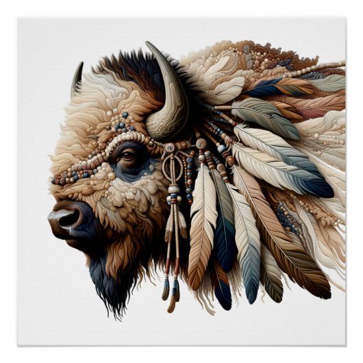 Buffalo Bison Amerikanische Ureinwohner Art Poster (Vorderseite)