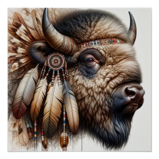 Buffalo Bison Amerikanische Ureinwohner Art Poster (Vorderseite)