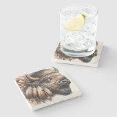 Buffalo Bison Amerikanische Ureinwohner Art Steinuntersetzer (Seitenansicht)