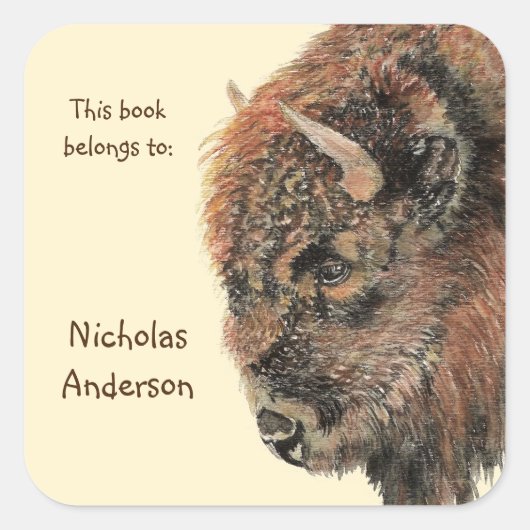 Buffalo Bison Animal Nature art Custom Buchzeichen Quadratischer Aufkleber (Vorderseite)