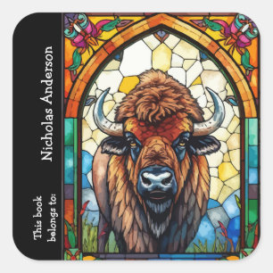 Buffalo Bison Animal Nature art Custom Buchzeichen Quadratischer Aufkleber