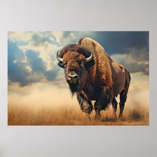 Buffalo Bison Animal Wildlife Wilderness Colorful Poster