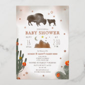 Buffalo Bison Cactus Stars Girl Babydusche Folieneinladung (Vorderseite)