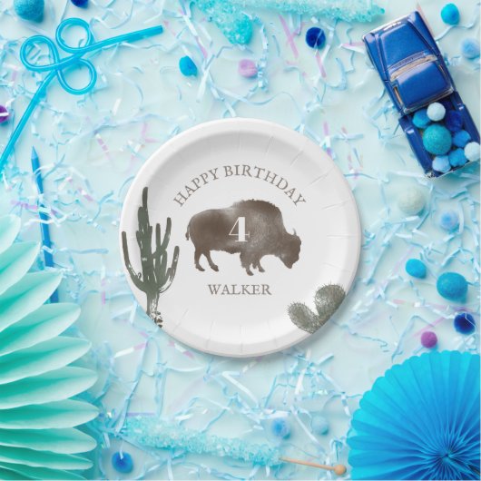 Buffalo Bison Desert Cactus Ranch Western Geburtst Pappteller (Party)