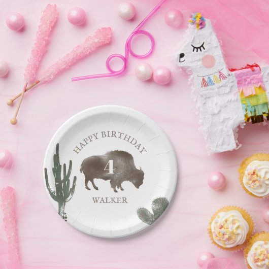 Buffalo Bison Desert Cactus Ranch Western Geburtst Pappteller (Party)