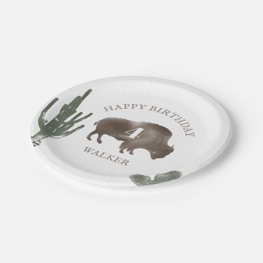 Buffalo Bison Desert Cactus Ranch Western Geburtst Pappteller (Schrägansicht)