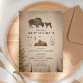 Buffalo Bison Desert Evergreen Baby Dusche Rustika Einladung